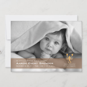 Scorpio the Scorpion Photo Birth Announcement Card