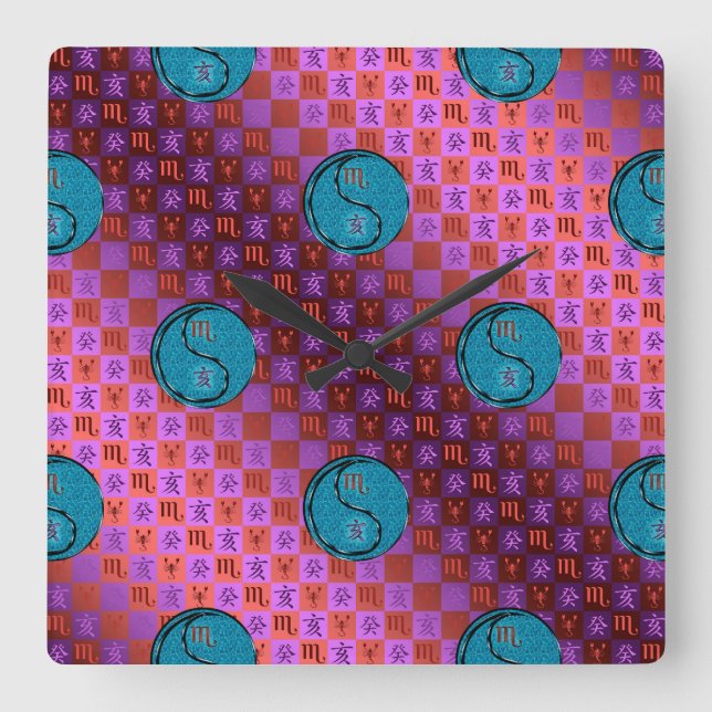 Scorpio & Water Boar Square Wall Clock (Front)