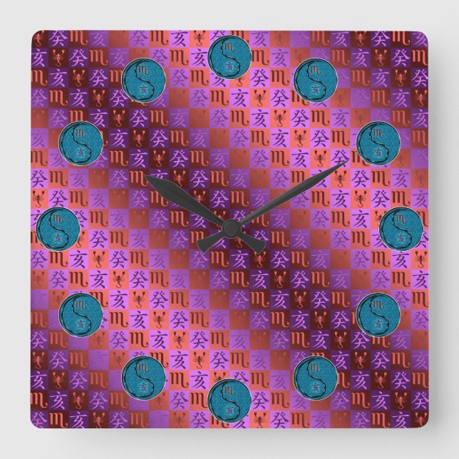 Scorpio & Water Boar Square Wall Clock (Front)