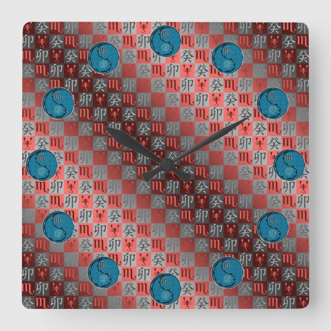 Scorpio & Water Rabbit Square Wall Clock (Front)