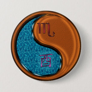 Scorpio & Wood Rooster 7.5 Cm Round Badge