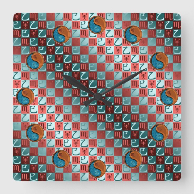 Scorpio & Wood Snake Square Wall Clock (Front)