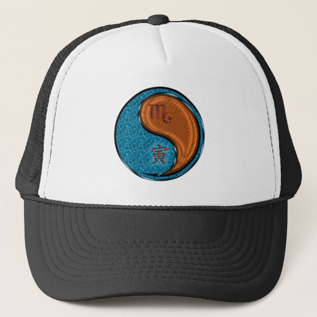 Scorpio & Wood Tiger Trucker Hat (Front)