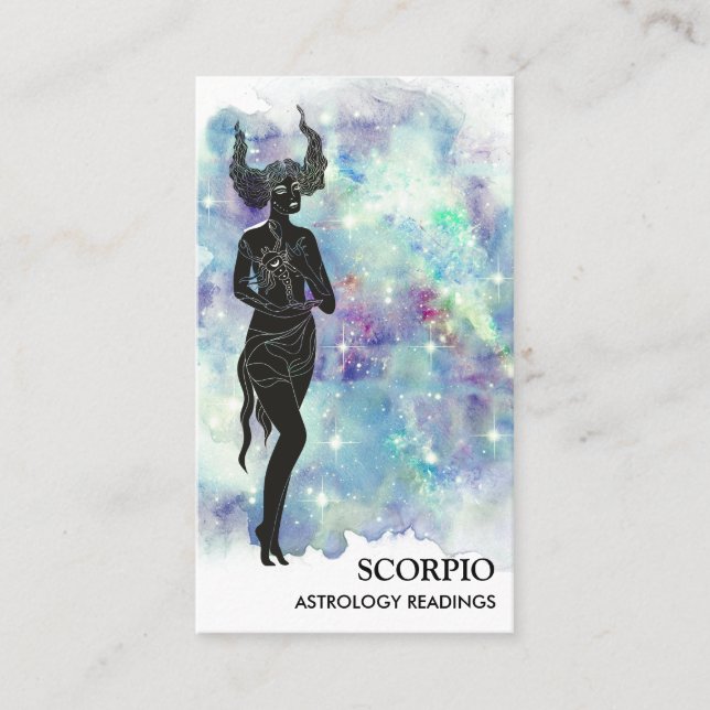 *~* SCORPIO Zodiac Astrology Readings Blue Teal Business Card (Front)