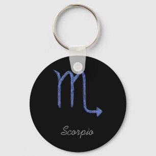 Scorpio. Zodiac Astrology Sign. Blue. Key Ring