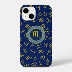 Scorpio Zodiac+Astrology Symbols Pattern Gld+Blues iPhone 14 Case
