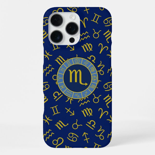 Scorpio Zodiac+Astrology Symbols Pattern Gld+Blues iPhone Case (Back)