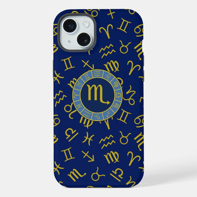 Scorpio Zodiac+Astrology Symbols Pattern Gld+Blues iPhone Case (Back)