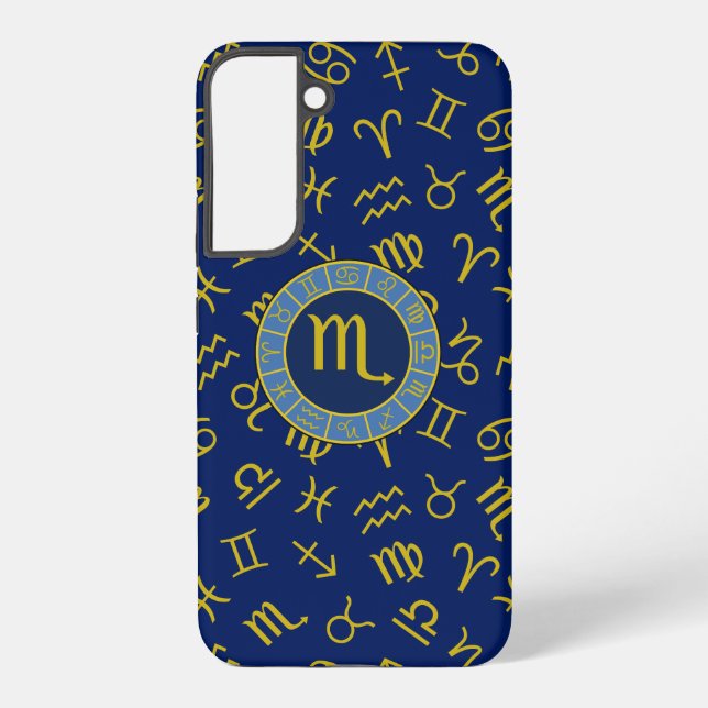 Scorpio Zodiac+Astrology Symbols Pattern Gld+Blues Samsung Galaxy S22+ Case (Back)