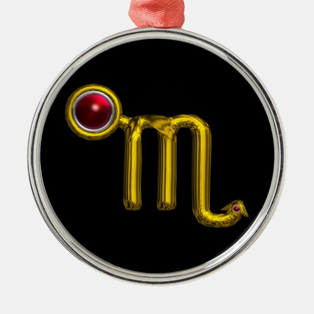 SCORPIO ZODIAC BIRTHDAY JEWEL Red Grenade Gold Metal Ornament (Front)
