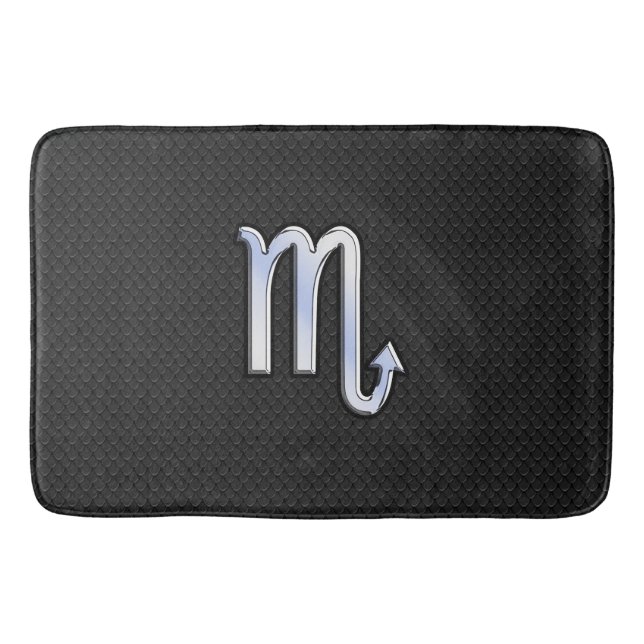 Scorpio Zodiac chrome like on black snake skin Bath Mat (Front)