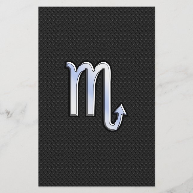 Scorpio Zodiac chrome like Sign black snake skin Stationery (Front)