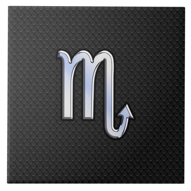 Scorpio Zodiac Chrome Like Symbol Black Snake Deco Ceramic Tile (Front)