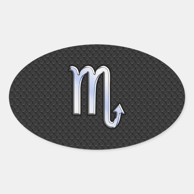 Scorpio Zodiac Chrome Like Symbol Black Snake Deco Oval Sticker (Front)