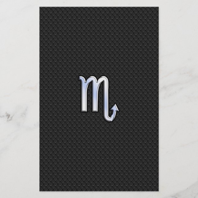 Scorpio Zodiac Chrome Like Symbol Black Snake Deco Stationery (Front)