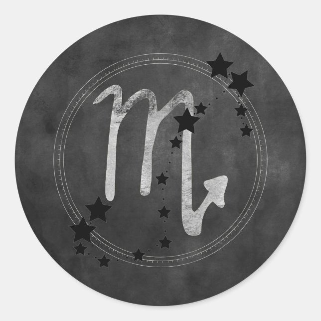 Scorpio zodiac constellation black silver stars classic round sticker (Front)