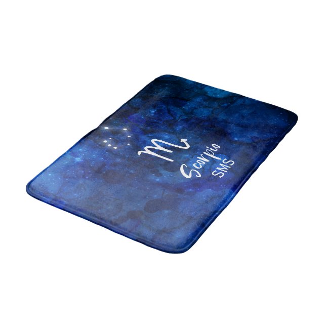 Scorpio Zodiac Constellation Blue Galaxy Monogram Bath Mat (Angled)