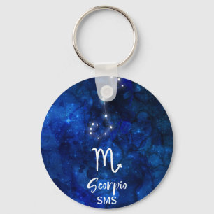 Scorpio Zodiac Constellation Blue Galaxy Monogram Key Ring