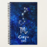 Scorpio Zodiac Constellation Blue Galaxy Monogram Planner<br><div class="desc">Scorpio Zodiac Constellation Blue Galaxy Monogram Design With trendy Brushed Script Font, Dark blue celestial watercolor background texture, Glowing star constellation, and The Scorpion symbol. Modern Astrological Sign Birth Horoscope, is perfect for any Scorpion Birthday From October 23 - November 21 ! With Optional Monogrammed First Middle and Last name...</div>