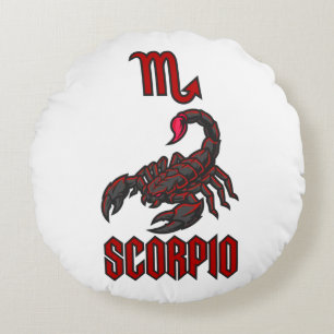 Scorpio Zodiac Crimson Scorpion Cosmic Intensity Round Cushion