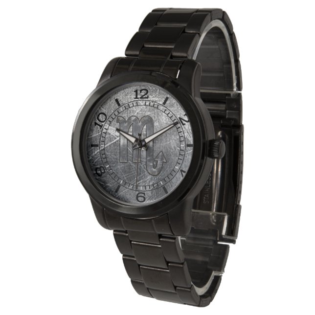 Scorpio Zodiac Distressed Industrial Style Dial Watch (Angled)
