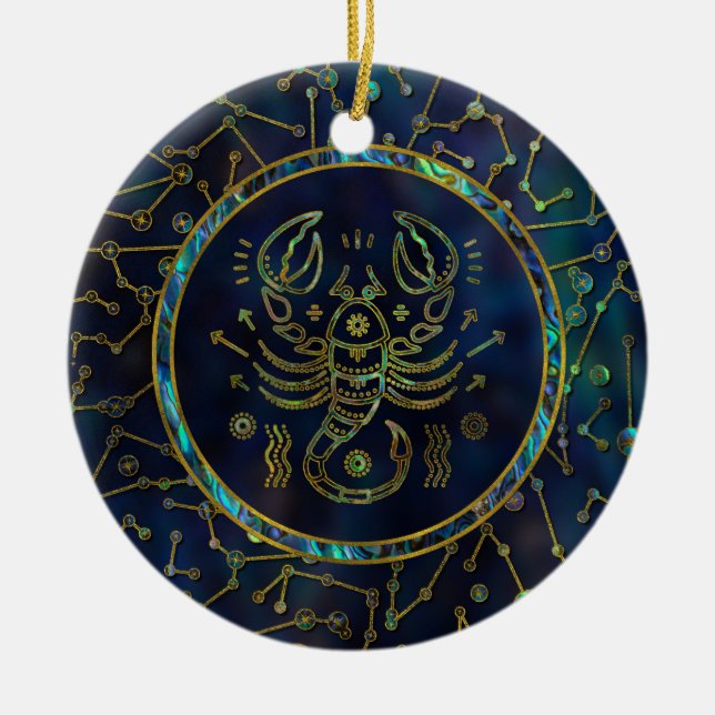 Scorpio Zodiac Gold Abalone on Constellation Ceramic Tree Decoration (Front)