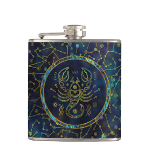 Scorpio Zodiac Gold Abalone on Constellation Hip Flask