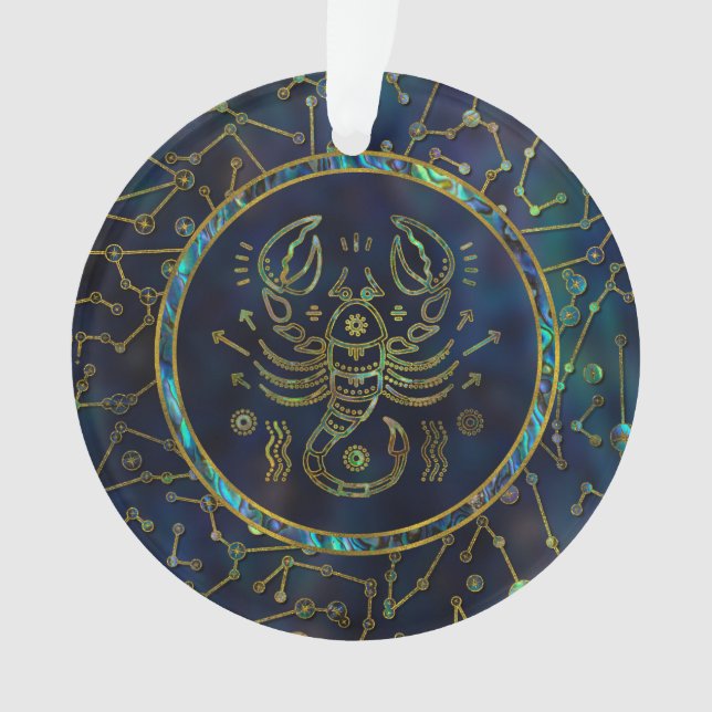 Scorpio Zodiac Gold Abalone on Constellation Ornament (Front)