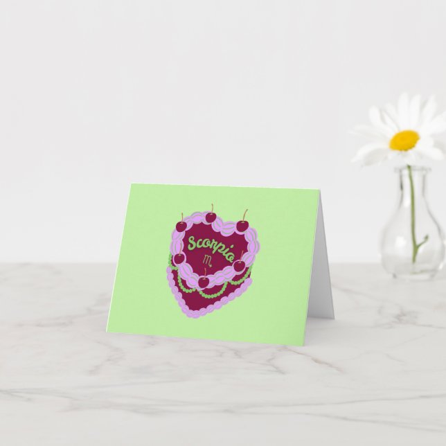 Scorpio Zodiac Pastel Heart Birthday Cake Card (Small Plant)