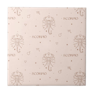 Scorpio Zodiac Pattern in Brown and Burgundy Ceramic Tile