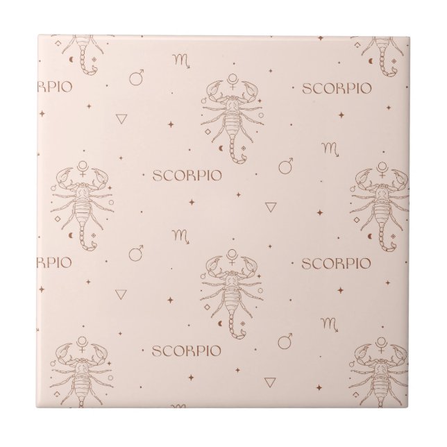 Scorpio Zodiac Pattern in Brown and Burgundy Ceramic Tile (Front)