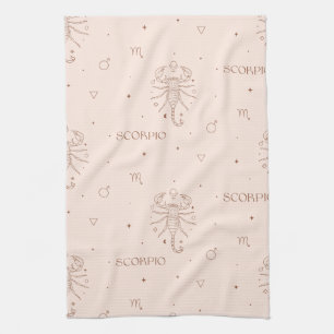 Scorpio Zodiac Pattern in Brown and Burgundy Tea Towel