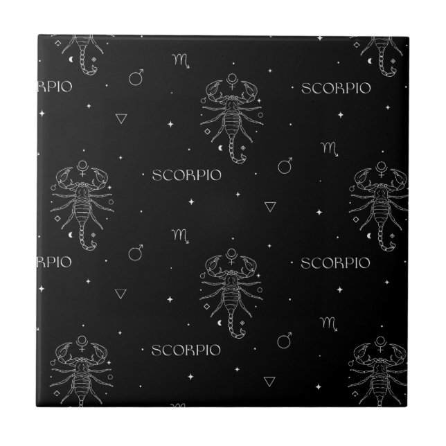 Scorpio Zodiac Pattern in White and Black Ceramic Tile (Front)
