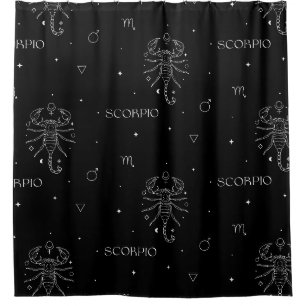 Scorpio Zodiac Pattern in White and Black Shower Curtain