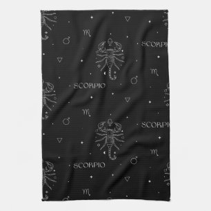 Scorpio Zodiac Pattern in White and Black Tea Towel