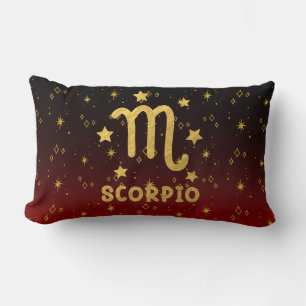Scorpio Zodiac Red and Gold Lumbar Pillow