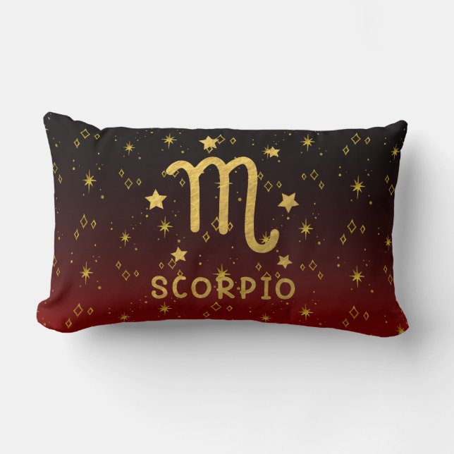 Scorpio Zodiac Red and Gold Lumbar Pillow (Front)