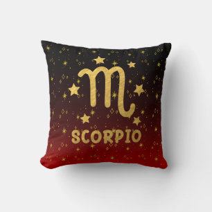 Scorpio Zodiac Red and Gold Throw Pillow
