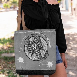Scorpio Zodiac Sign Black and White Mandala Tote Bag