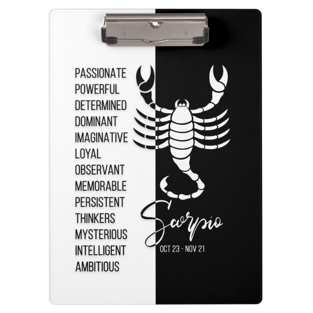 Scorpio Zodiac Sign Black & White Clipboard (Front)