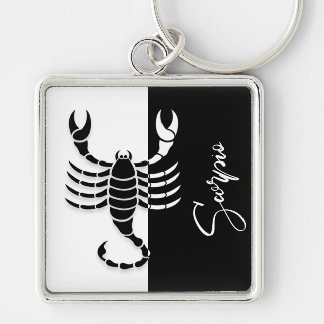 Scorpio Zodiac Sign, Black & White Keychain (Front)