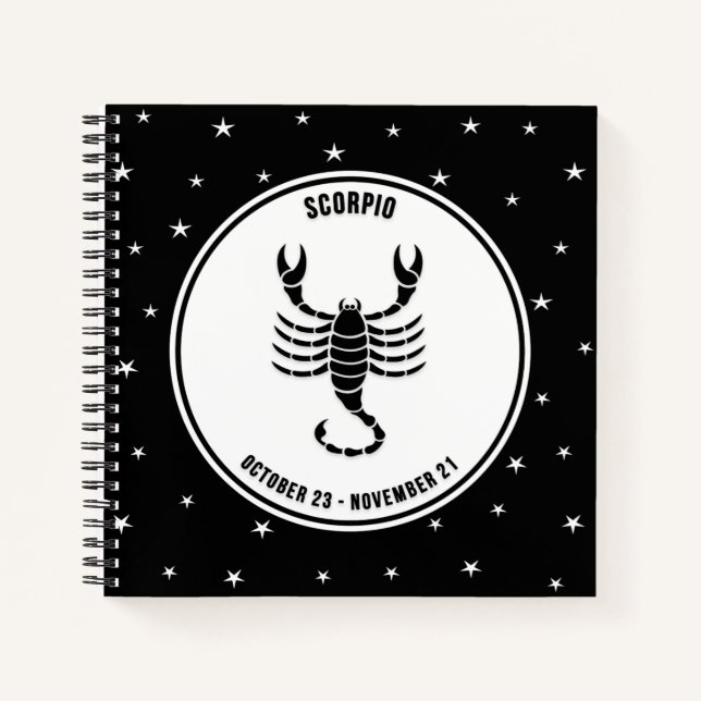 Scorpio Zodiac Sign, Black & White Notebook (Front)