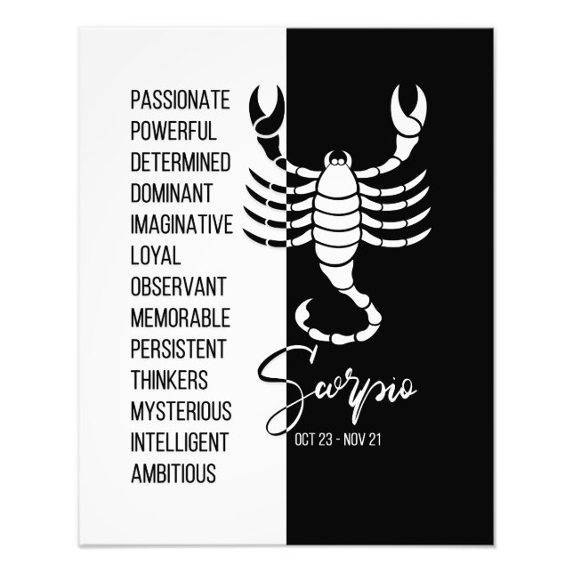 Scorpio Zodiac Sign, Black & White Poster (Front)