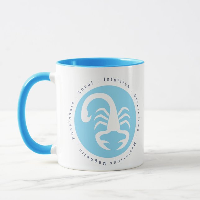 Scorpio Zodiac Sign Blue and White Mug (Left)
