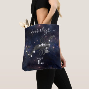 Scorpio Zodiac Sign Cosmic Monogram Name Navy Tote Bag
