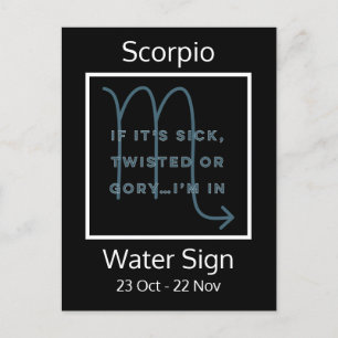 Scorpio Zodiac Sign Fun Quote in Blue and White Postcard
