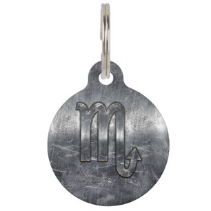 Scorpio Zodiac Sign in Distressed Steel Decor Pet Tag
