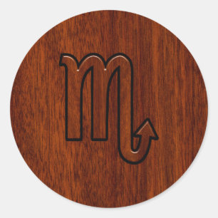 Scorpio Zodiac Sign in Mahogany Brown Style Classic Round Sticker
