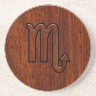 Scorpio Zodiac Sign in Mahogany Brown Style Coaster