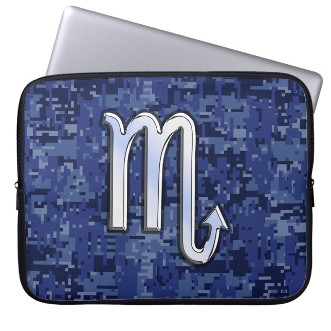 Scorpio Zodiac Sign on Navy Blue Camo Laptop Sleeve (Front)